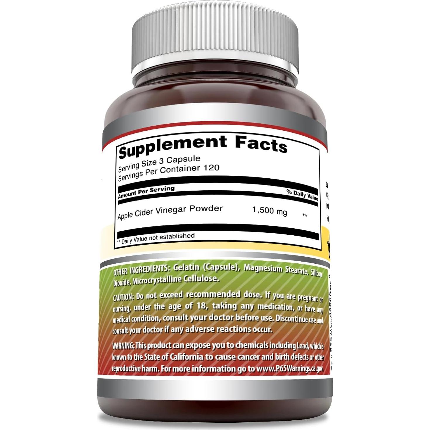 Suplemento de Vinagre de Sidra de Manzana Amazing Formulas 1500 mg - 360 Cápsulas