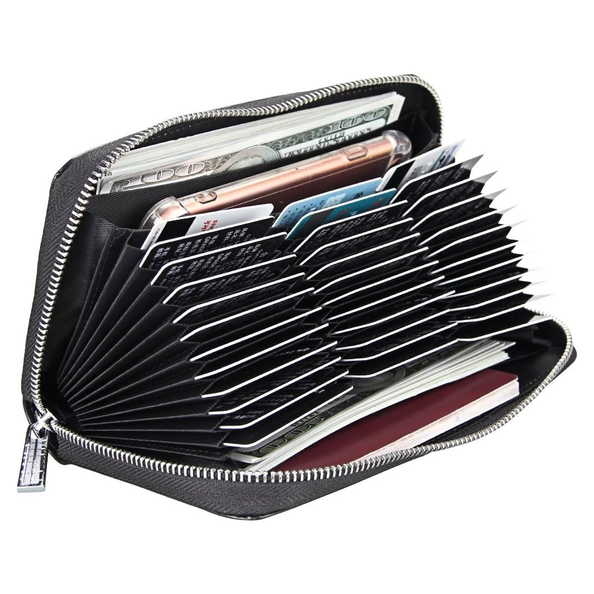 Organizador de Tarjetas de Cuero Cynure con Cierre RFID 36 Ranuras