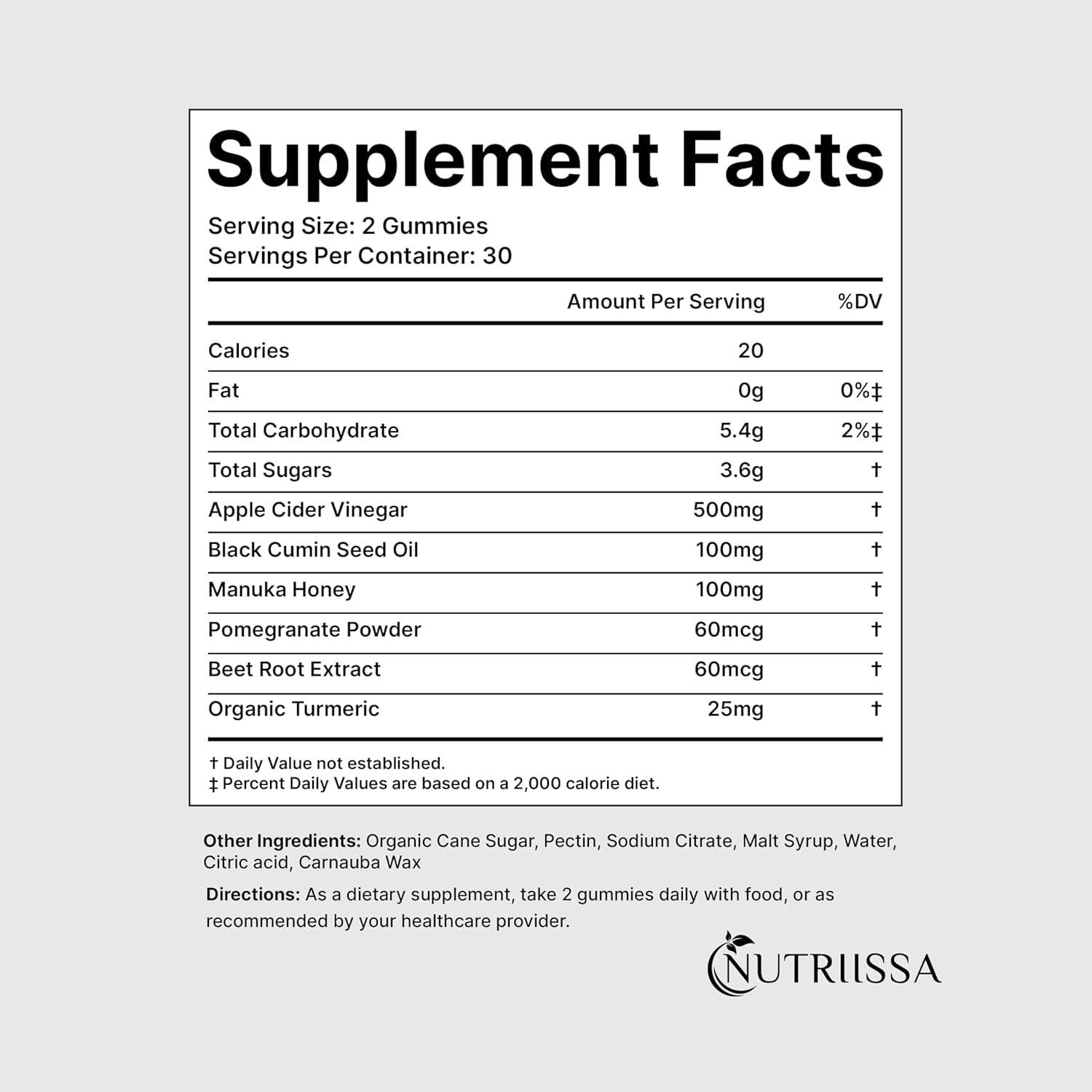 Gomitas de Vinagre de Sidra de Manzana Nutriissa - 60 Unidades