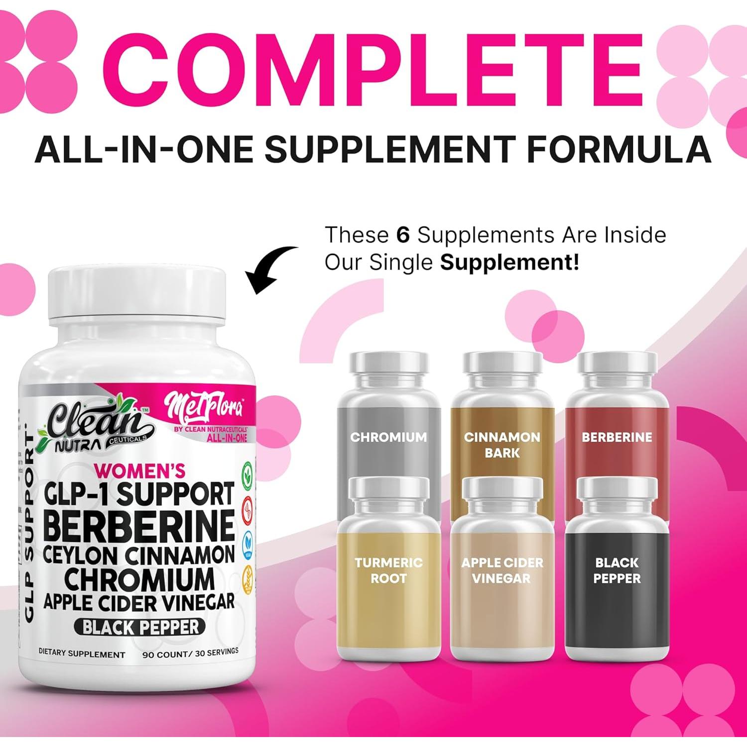 Suplemento GLP-1 Clean Nutra 90 Cápsulas Berberina Canela