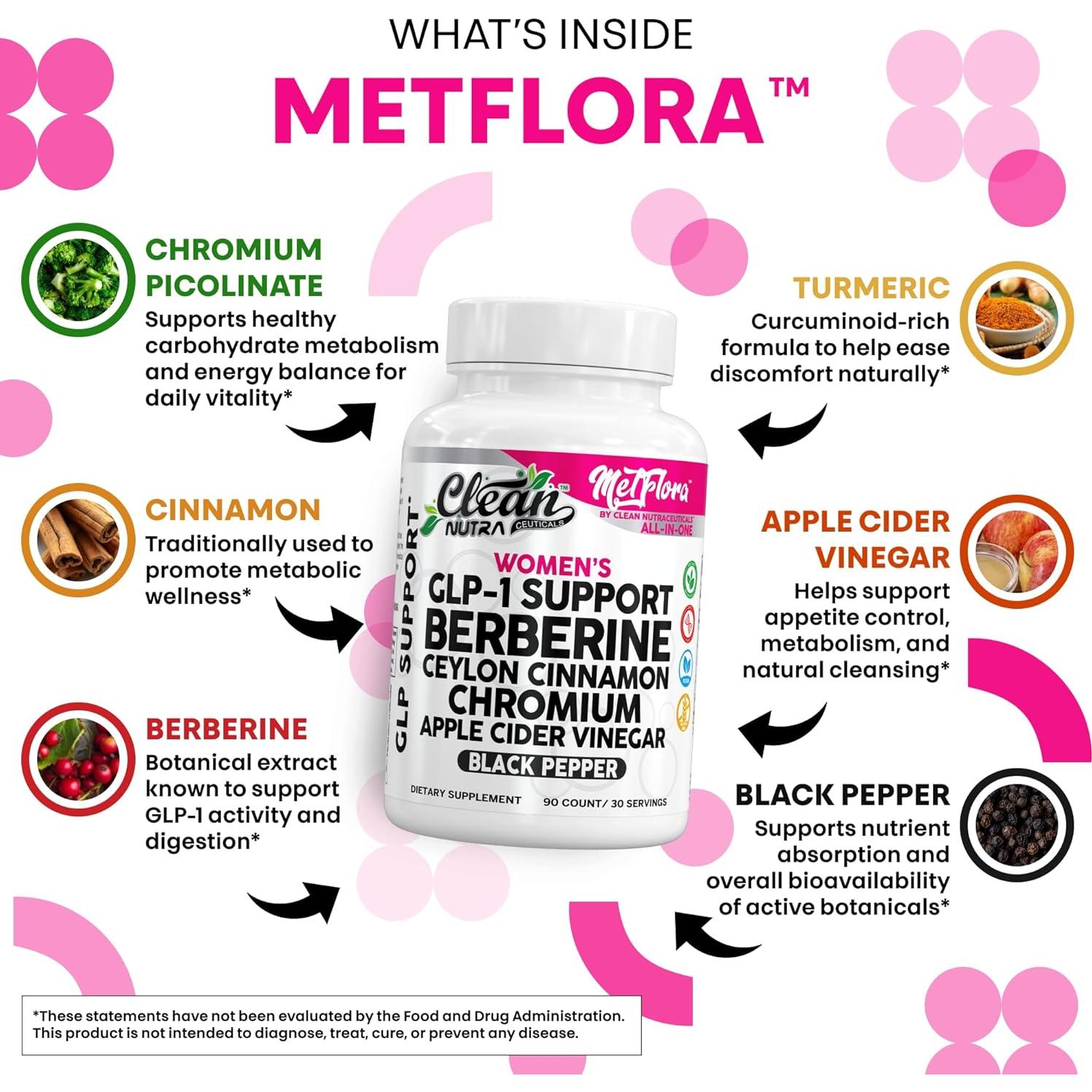 Suplemento GLP-1 Clean Nutra 90 Cápsulas Berberina Canela