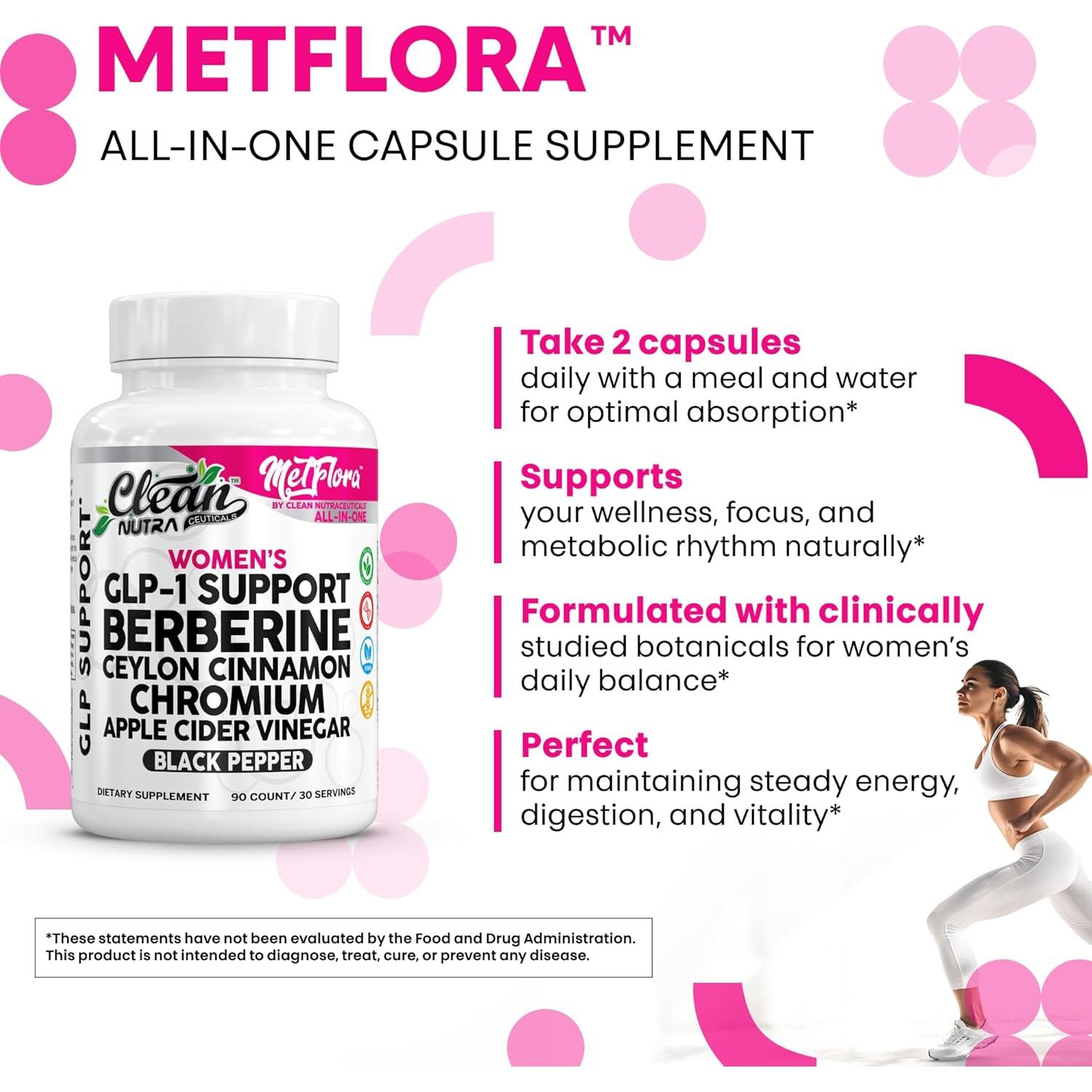 Suplemento GLP-1 Clean Nutra 90 Cápsulas Berberina Canela