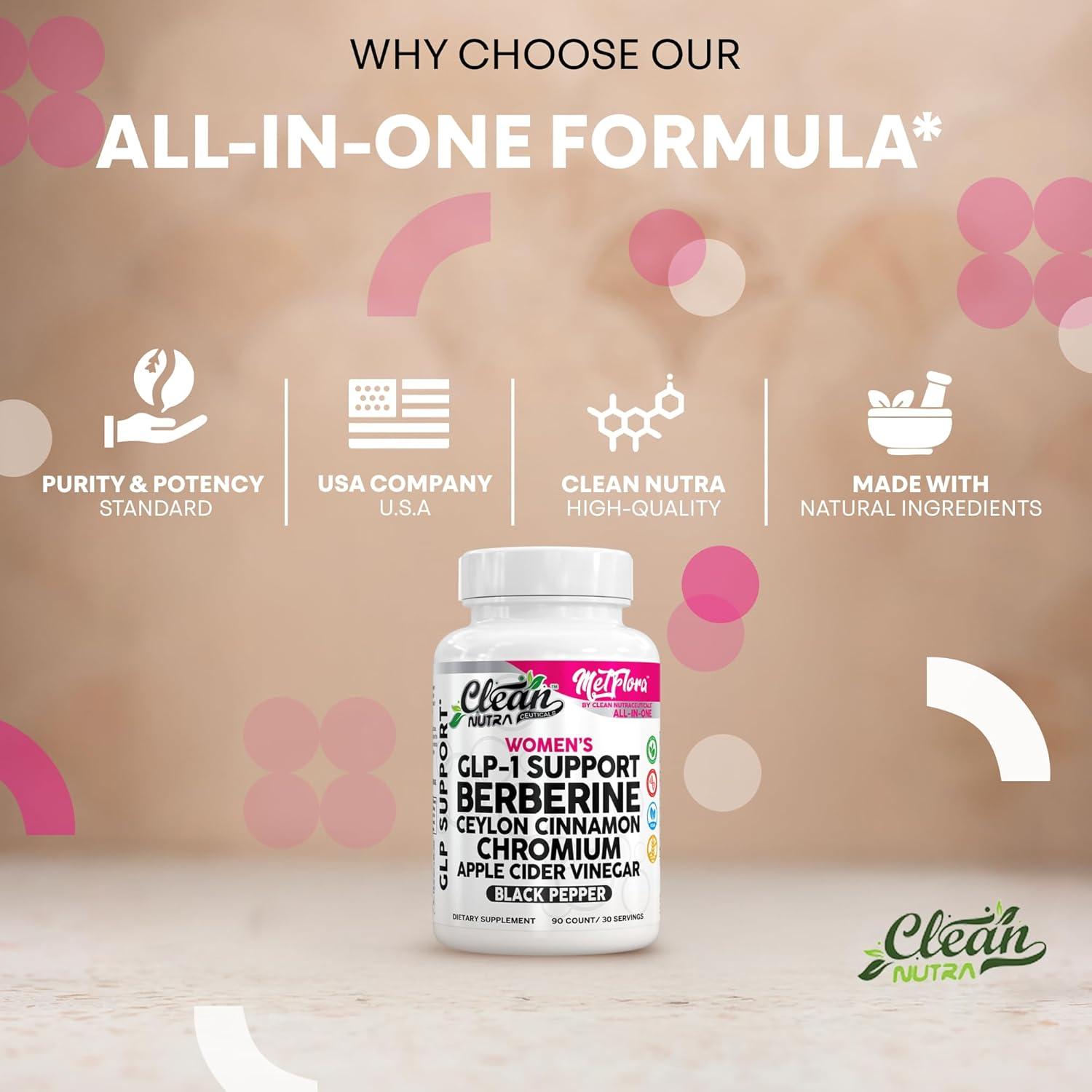 Suplemento GLP-1 Clean Nutra 90 Cápsulas Berberina Canela