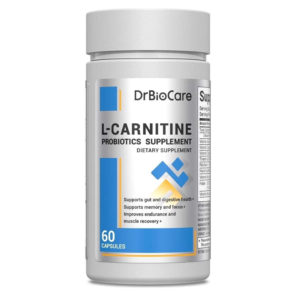 Suplemento Probióticos L-Carnitina DrBioCare 60 Cápsulas