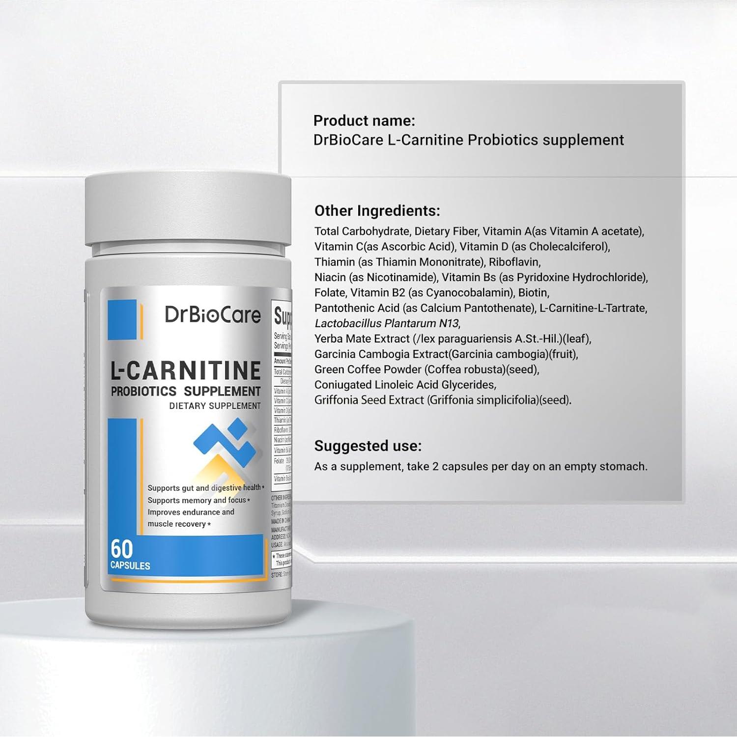 Suplemento Probióticos L-Carnitina DrBioCare 60 Cápsulas