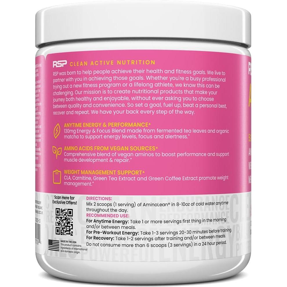 RSP Nutrition AminoLean Polvo Pre Entrenamiento 245g Limonada Rosa