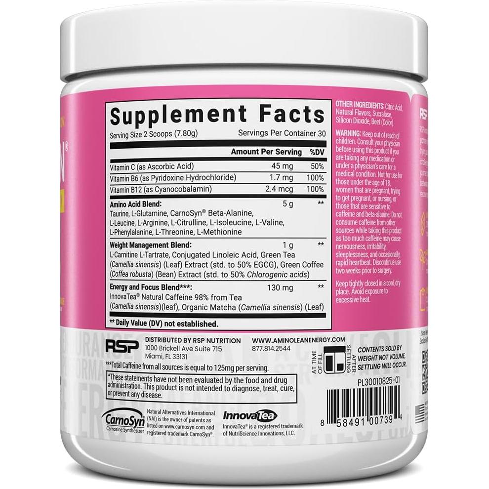 RSP Nutrition AminoLean Polvo Pre Entrenamiento 245g Limonada Rosa