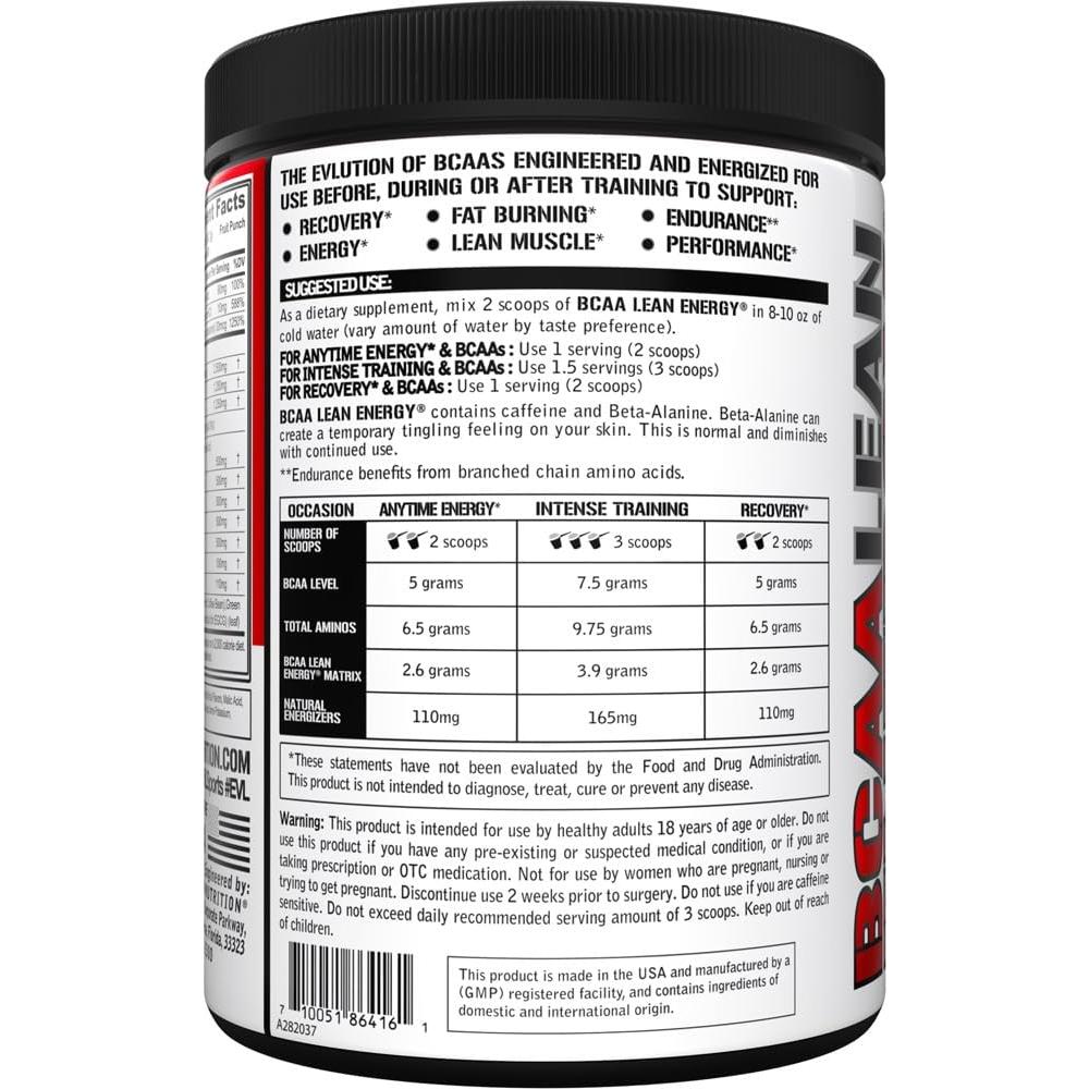 BCAA Lean Energy EVL - Polvo Pre Entrenamiento 408g Sabor Fruta Punch