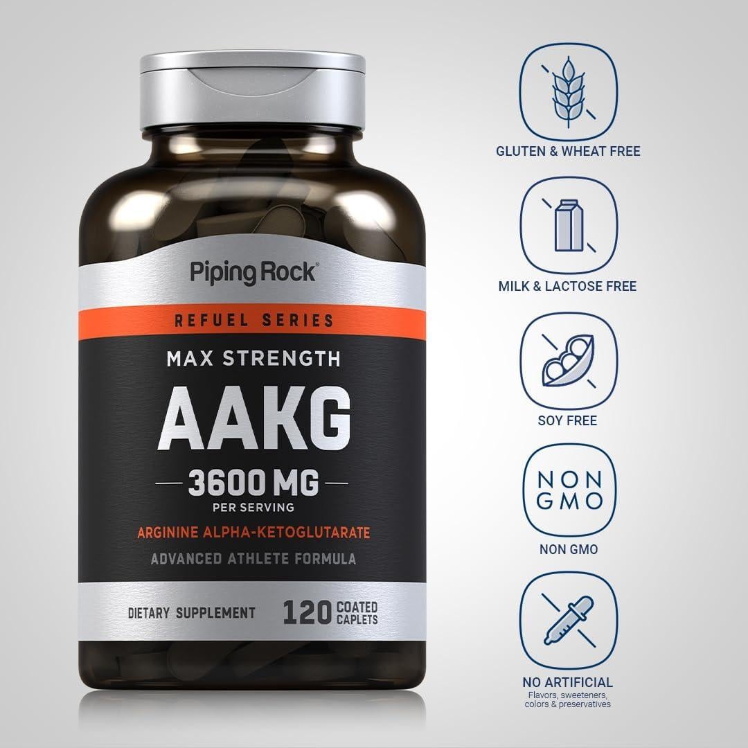 Suplemento AAKG Piping Rock 120 Tabletas 3600 mg Vegetariano