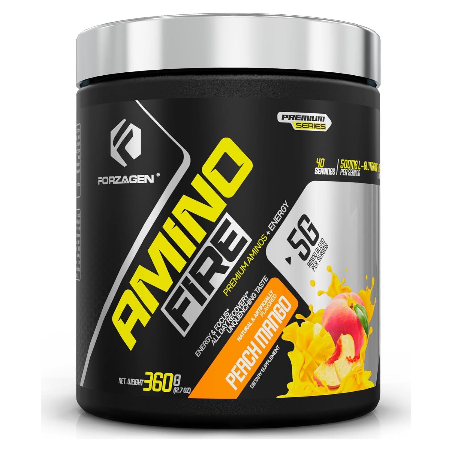 Forzagen Amino Fire - Polvo de Aminoácidos Pre-Entrenamiento Durazno Mango 40 Porciones