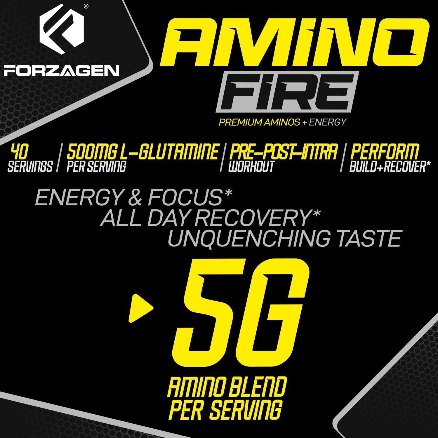 Forzagen Amino Fire - Polvo de Aminoácidos Pre-Entrenamiento Durazno Mango 40 Porciones
