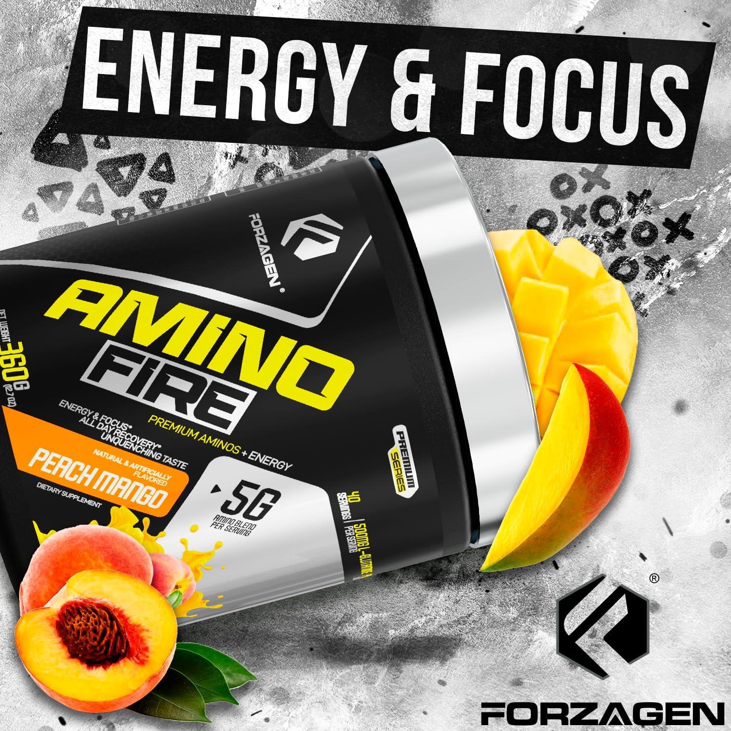 Forzagen Amino Fire - Polvo de Aminoácidos Pre-Entrenamiento Durazno Mango 40 Porciones