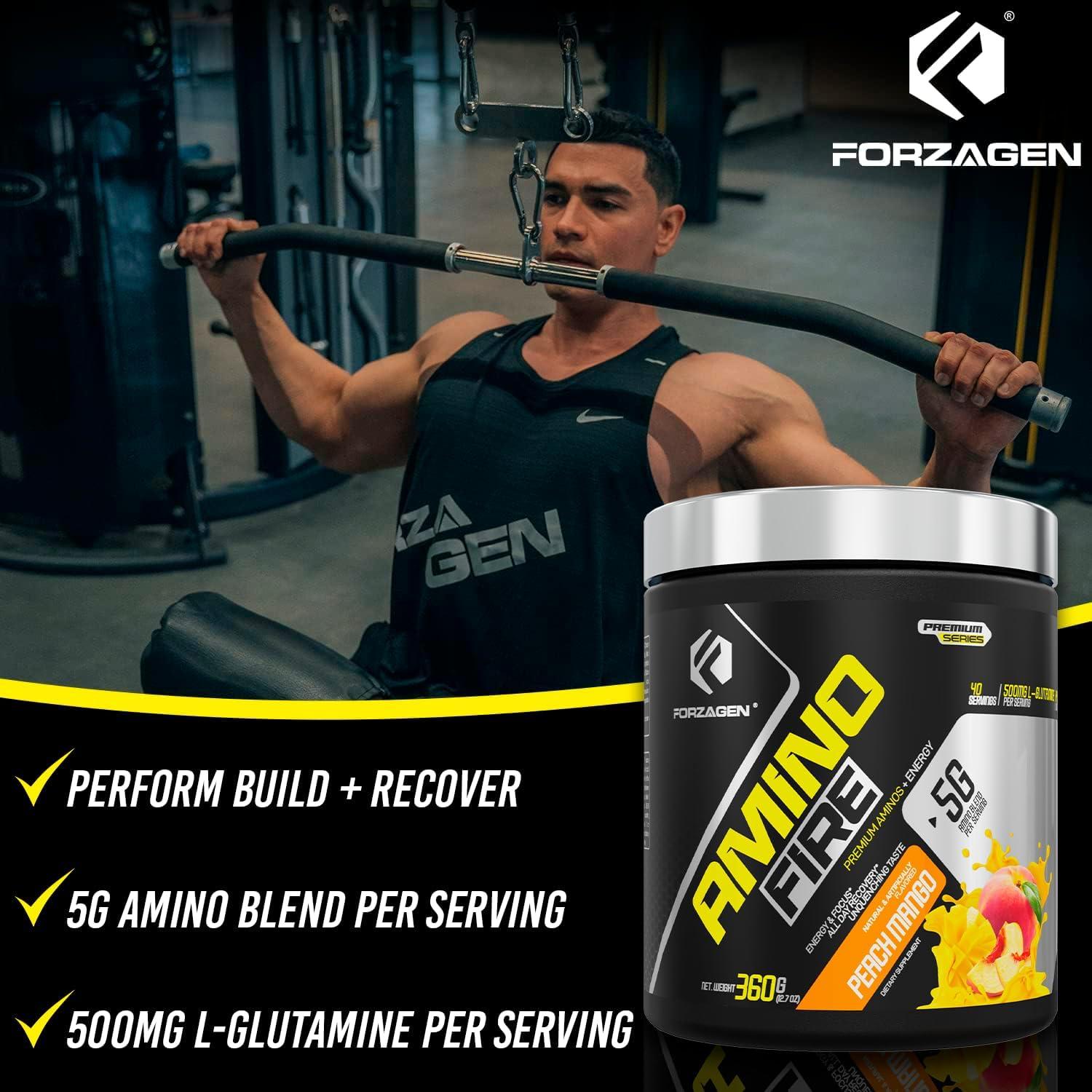 Forzagen Amino Fire - Polvo de Aminoácidos Pre-Entrenamiento Durazno Mango 40 Porciones