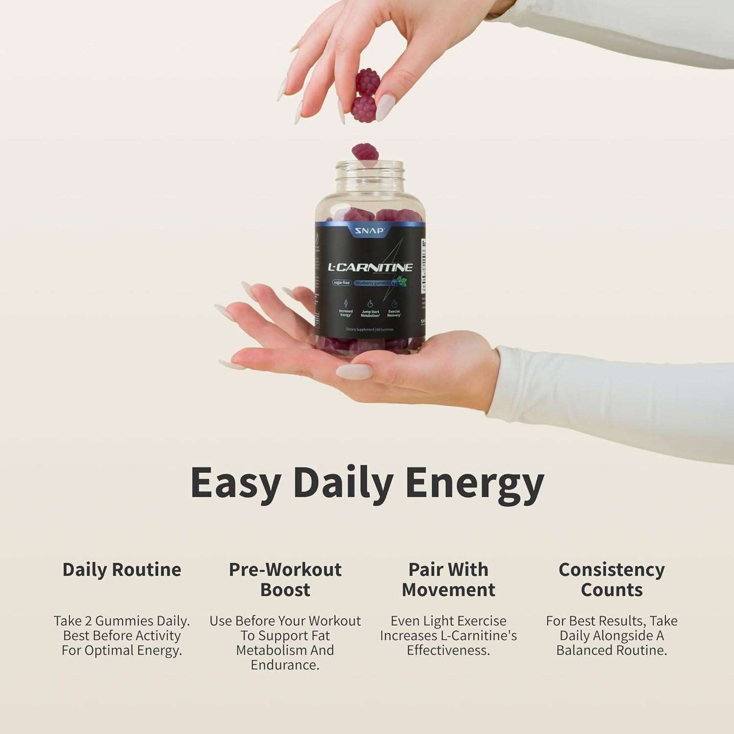 Gominolas L-Carnitina 500mg Snap Supplements - Sin Azúcar, 60 Unidades