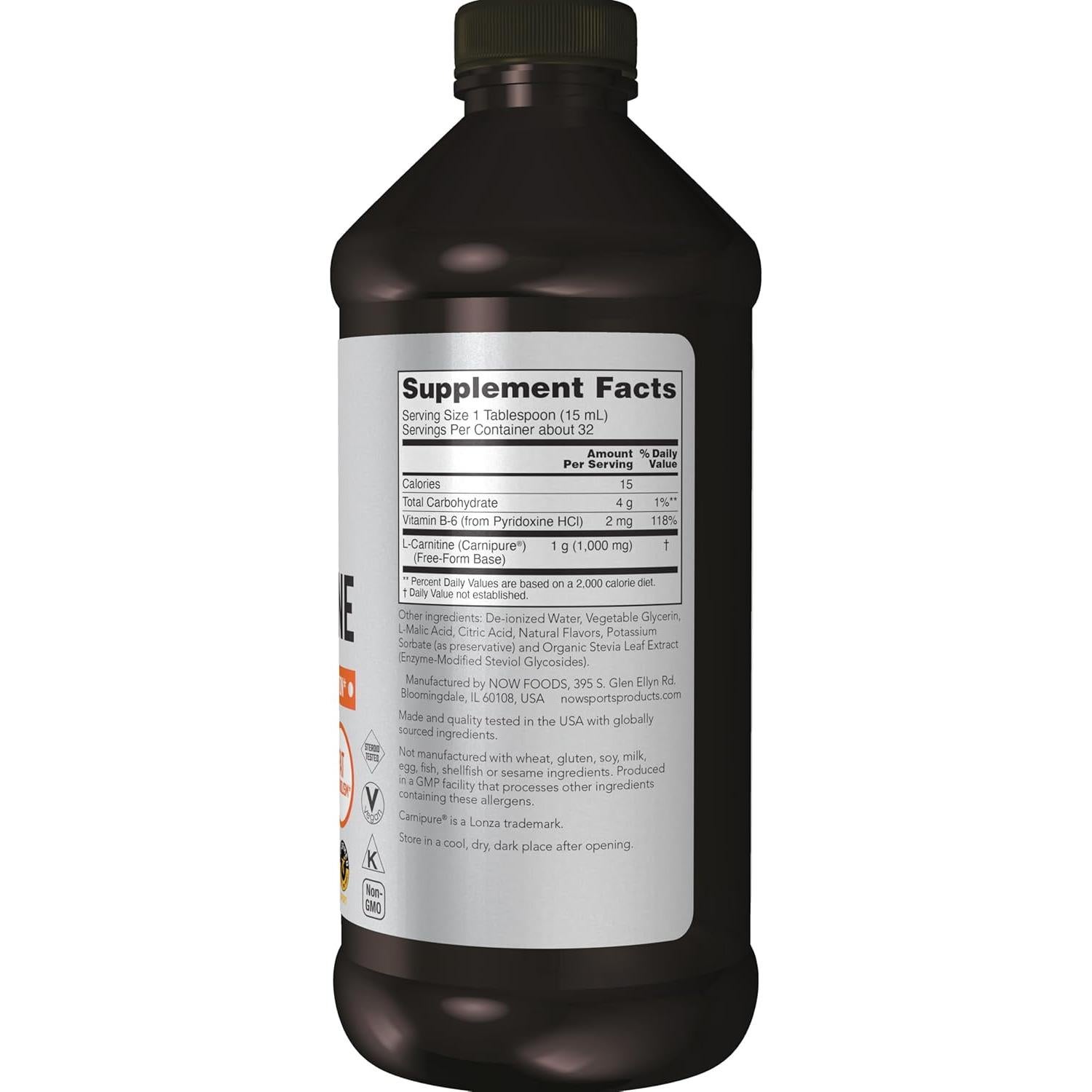 L-Carnitina Líquida NOW Sports 1000 mg Sabor Tropical 473 ml