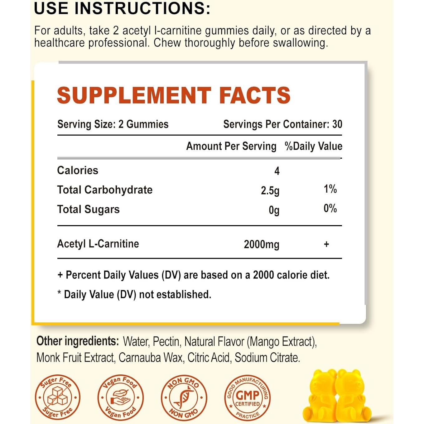 Gomitas de Acetil L-Carnitina Zetelixia 60 unidades sabor mango