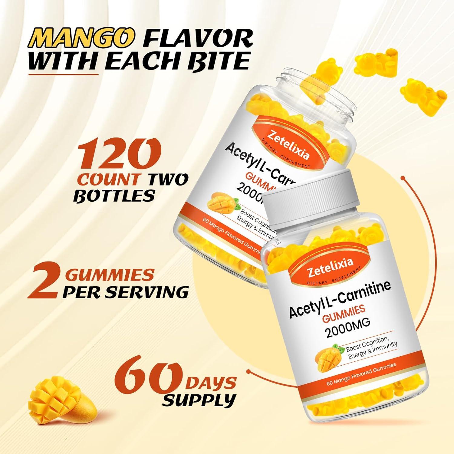 Gomitas de Acetil L-Carnitina Zetelixia 60 unidades sabor mango