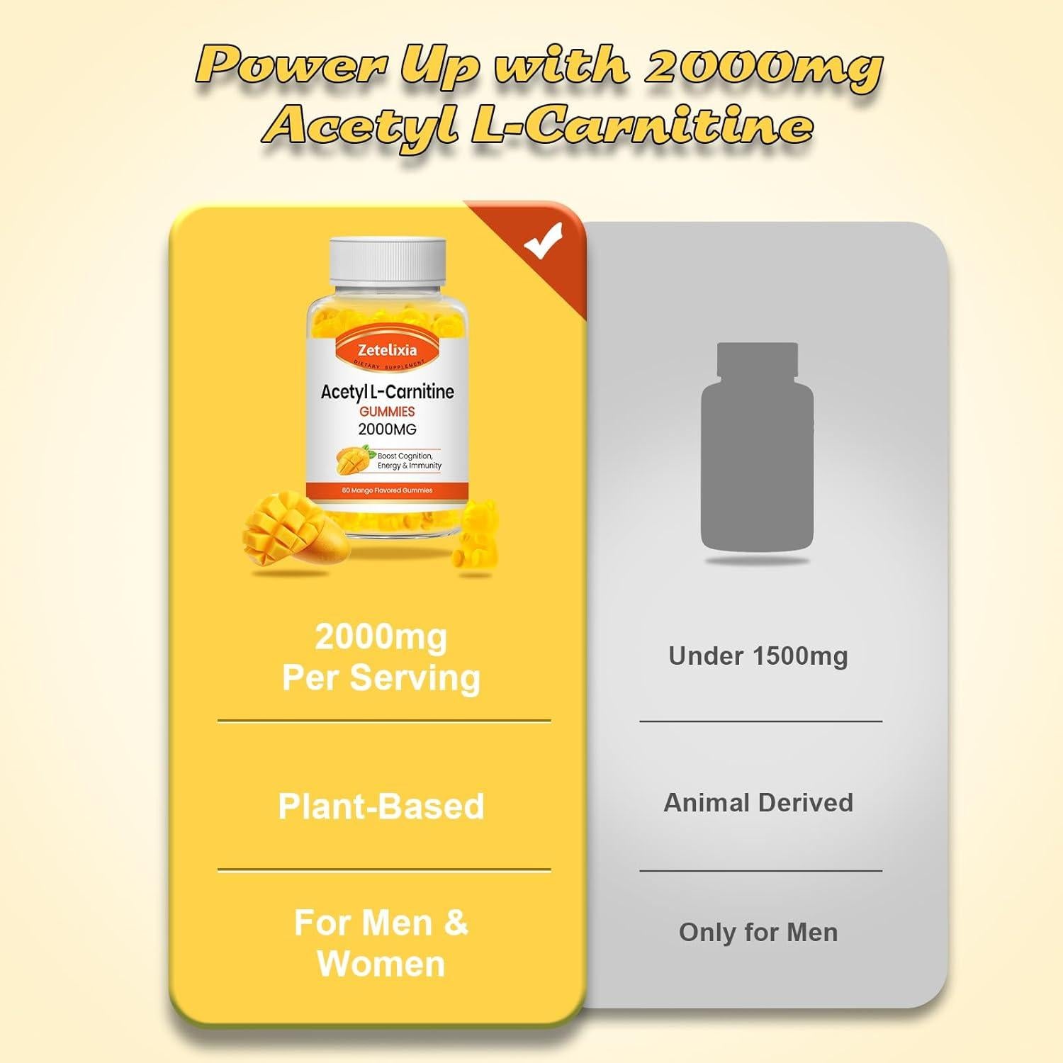 Gomitas de Acetil L-Carnitina Zetelixia 60 unidades sabor mango