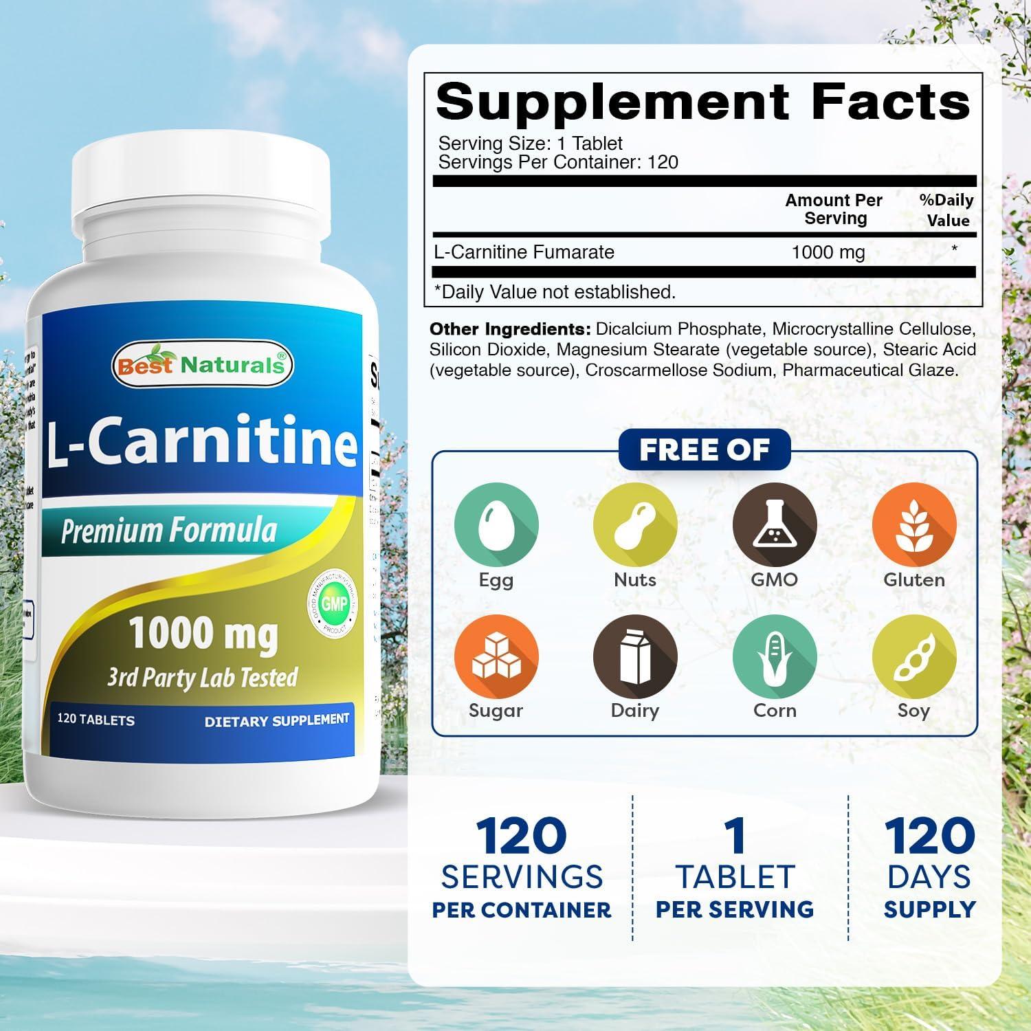 L-Carnitina Fumarato 1000mg Mejores Naturales - 120 Tabletas