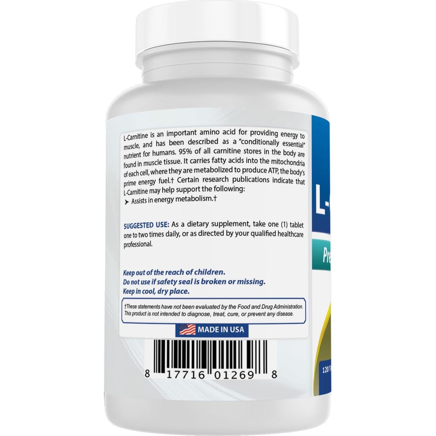L-Carnitina Fumarato 1000mg Mejores Naturales - 120 Tabletas