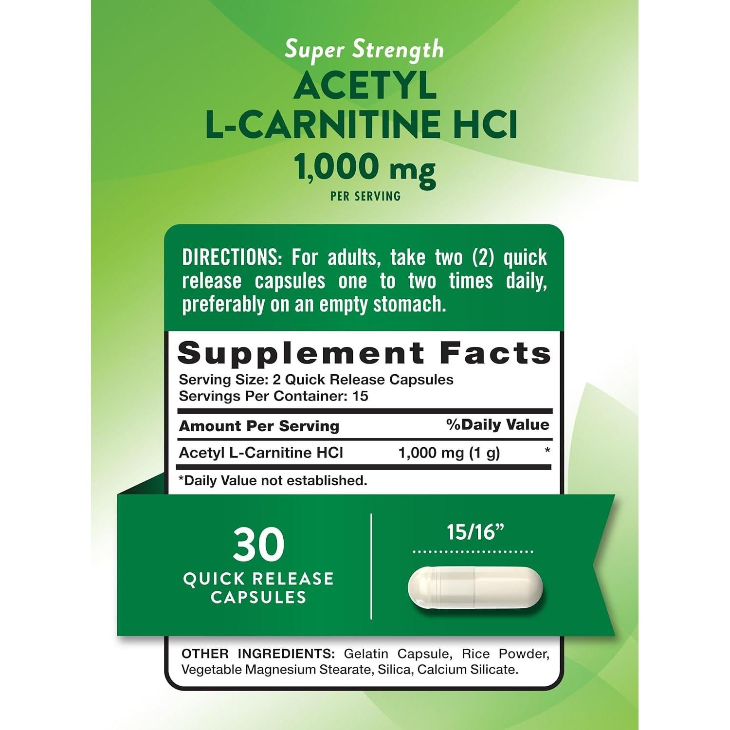 Acetil L-Carnitina 1000mg La Verdad de la Naturaleza 30 Cápsulas