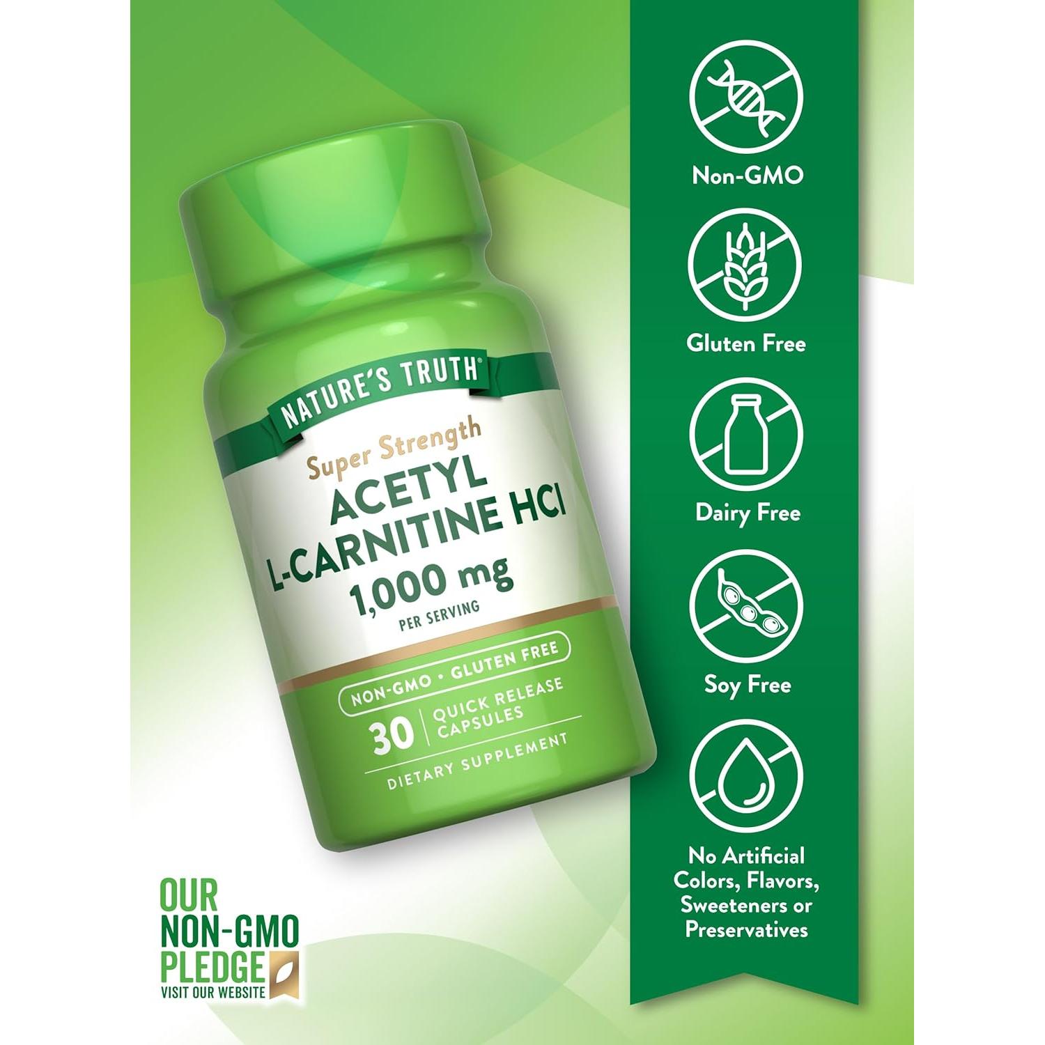 Acetil L-Carnitina 1000mg La Verdad de la Naturaleza 30 Cápsulas