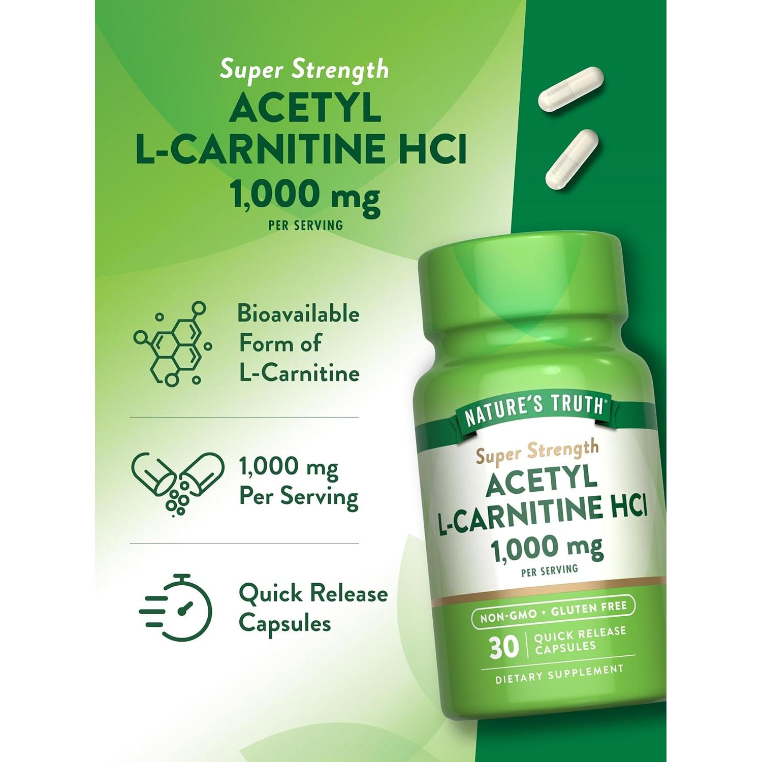 Acetil L-Carnitina 1000mg La Verdad de la Naturaleza 30 Cápsulas
