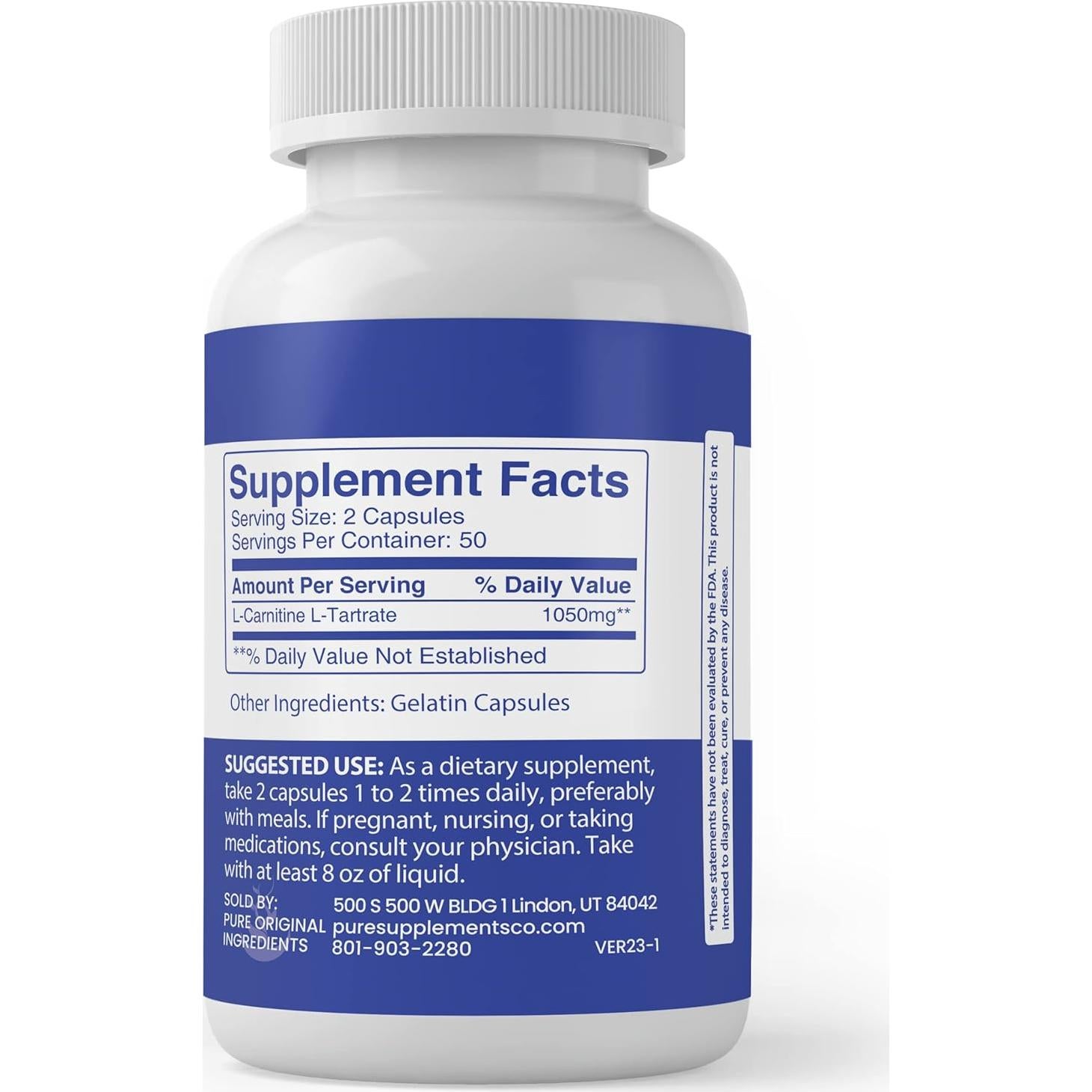 L-Carnitina L-Tartrato 100 Cápsulas Siempre Puro 77g