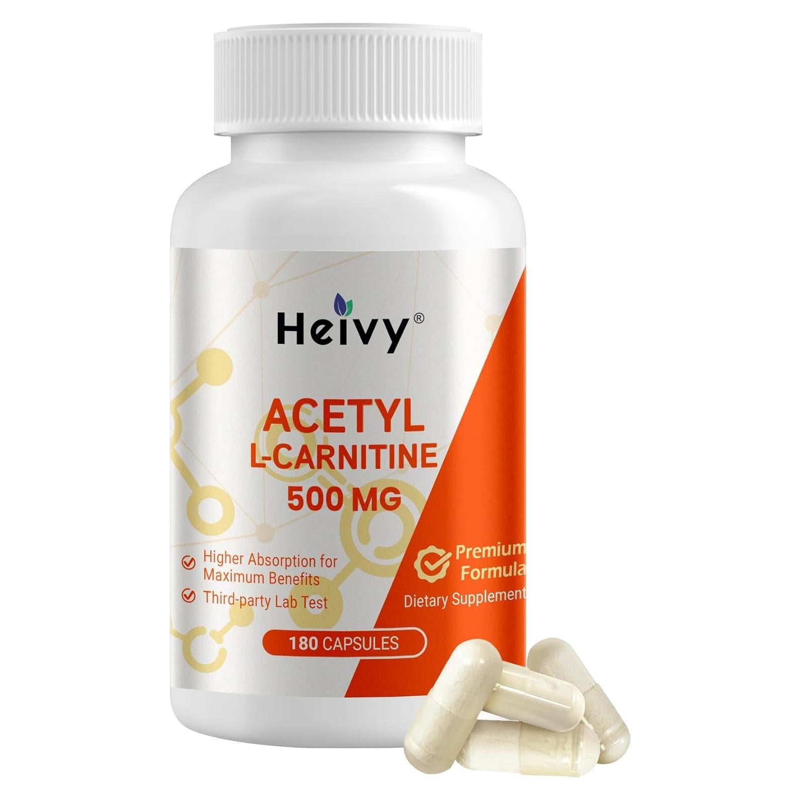 Heivy Acetil L-Carnitina 500 mg 180 Cápsulas Suplemento Cerebral