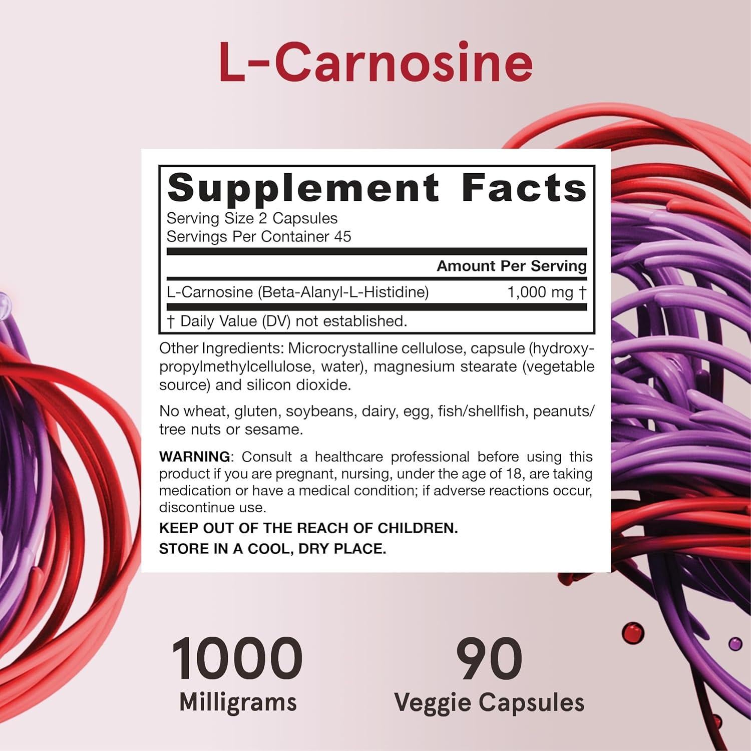 Suplemento Antioxidante L-Carnosina 1000 mg Jarrow 90 Cápsulas