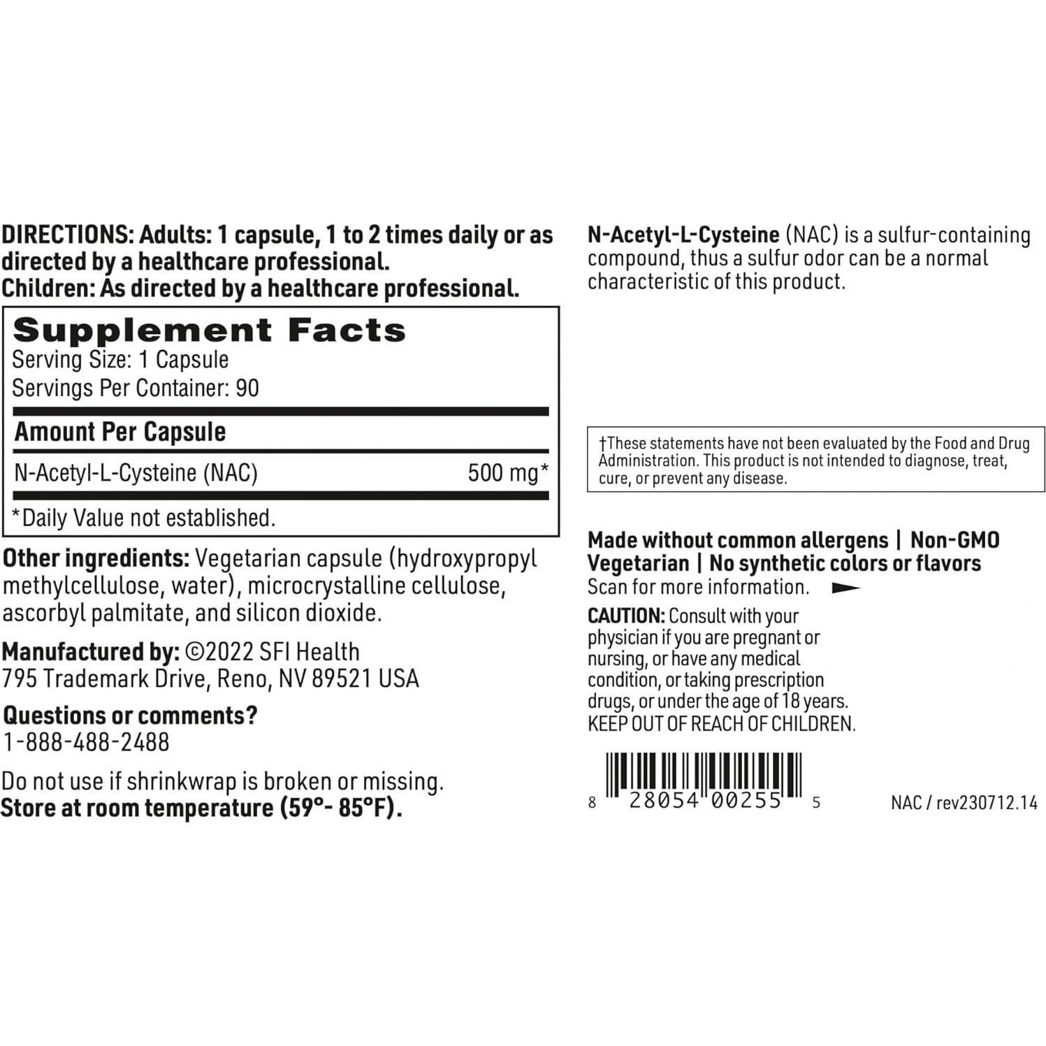 Klaire Labs N-Acetil-L-Cisteína 500mg - Suplemento Antioxidante - 90 Cápsulas