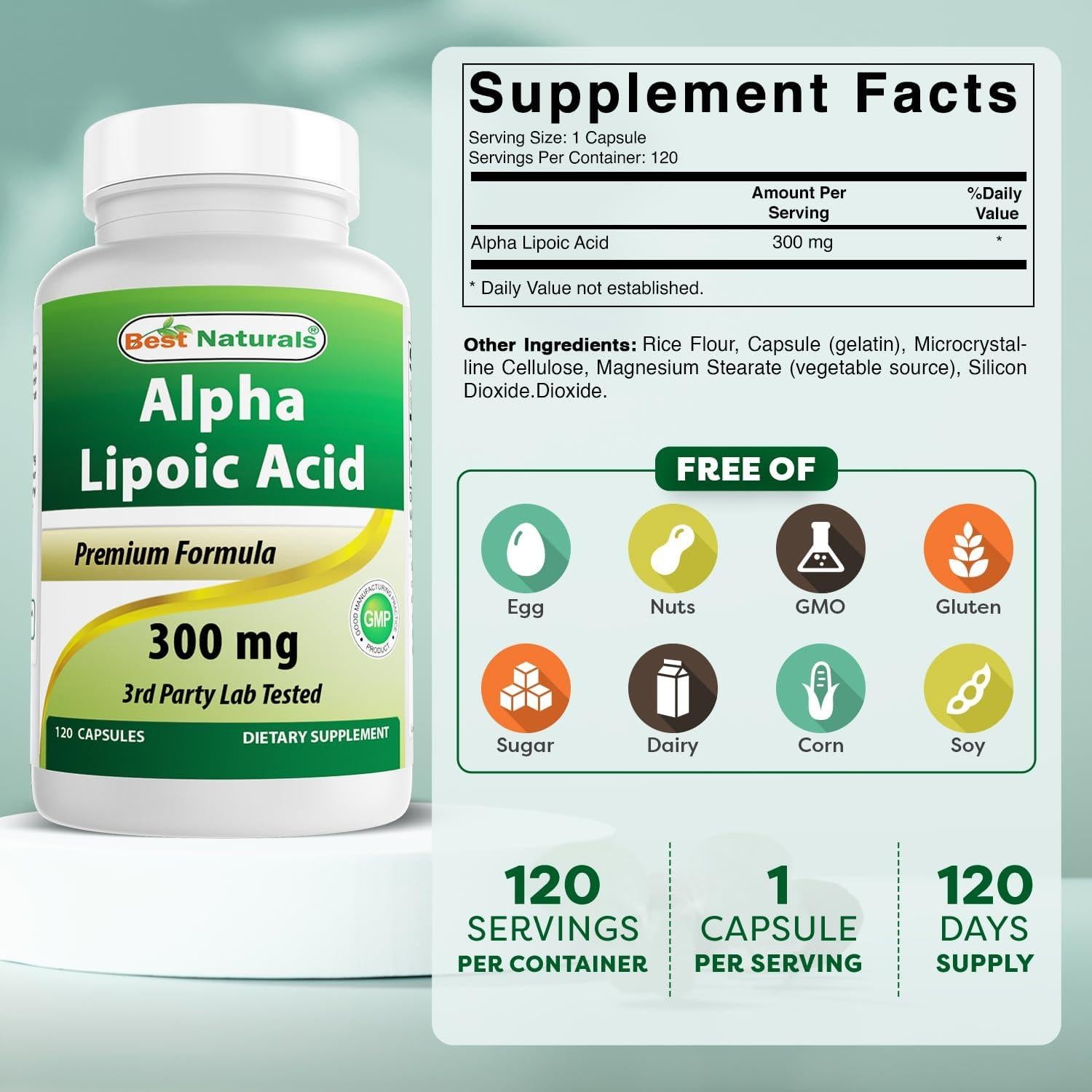 Ácido Lipoico 300 mg Mejores Naturales 120 Cápsulas