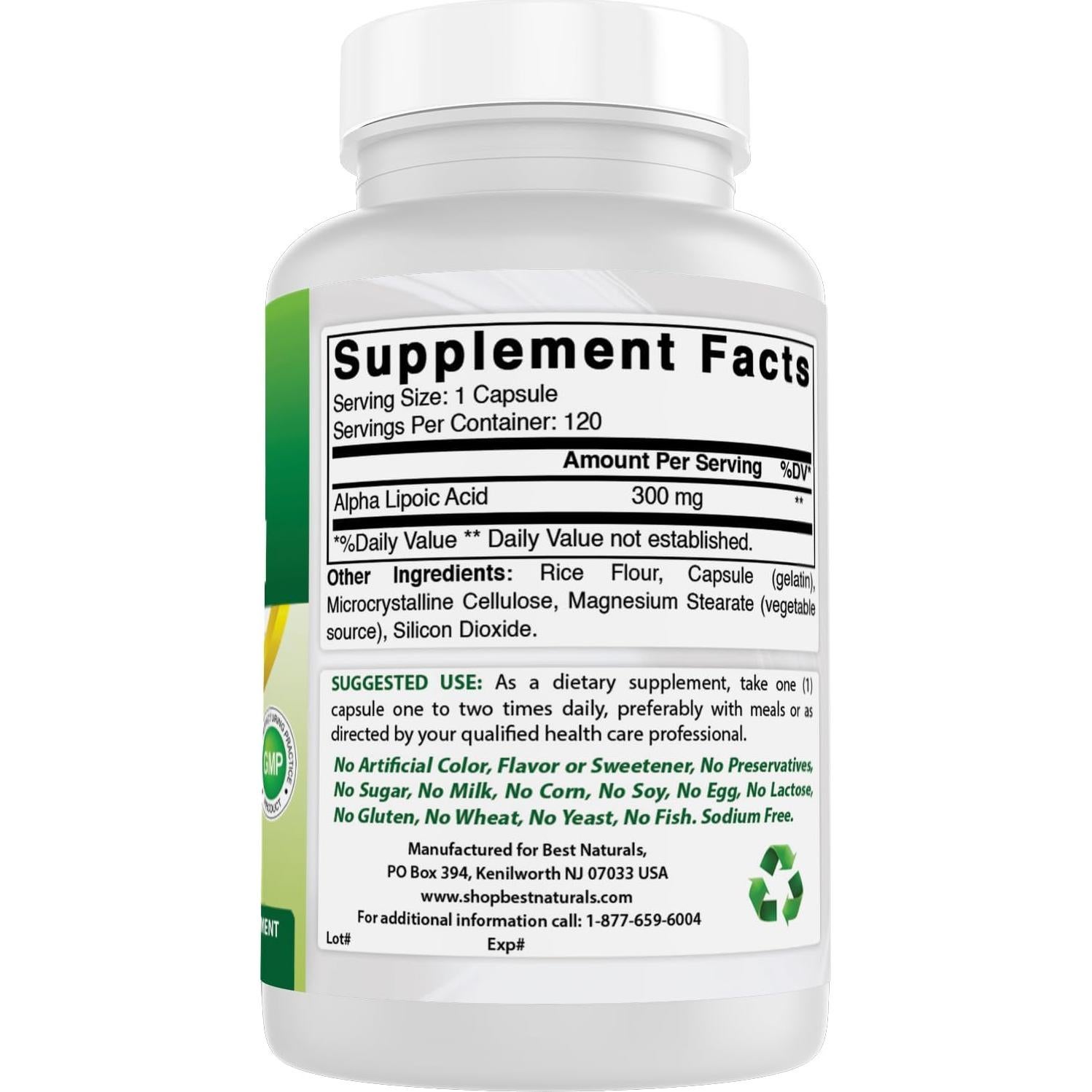 Ácido Lipoico 300 mg Mejores Naturales 120 Cápsulas