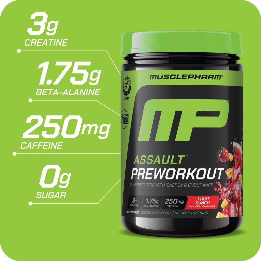 MusclePharm Assault Polvo Pre Entrenamiento 30 Porciones Sabor Ponche de Frutas