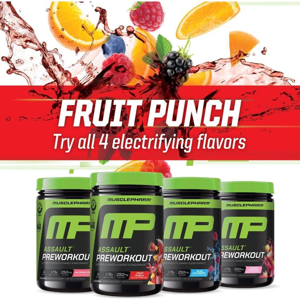MusclePharm Assault Polvo Pre Entrenamiento 30 Porciones Sabor Ponche de Frutas