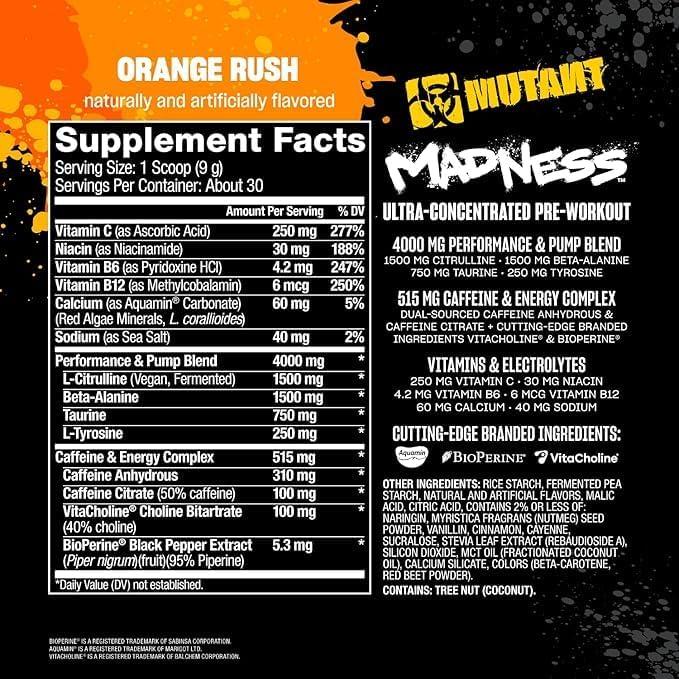 Suplemento Pre Entrenamiento Mutant Locura Naranja 30 Porciones