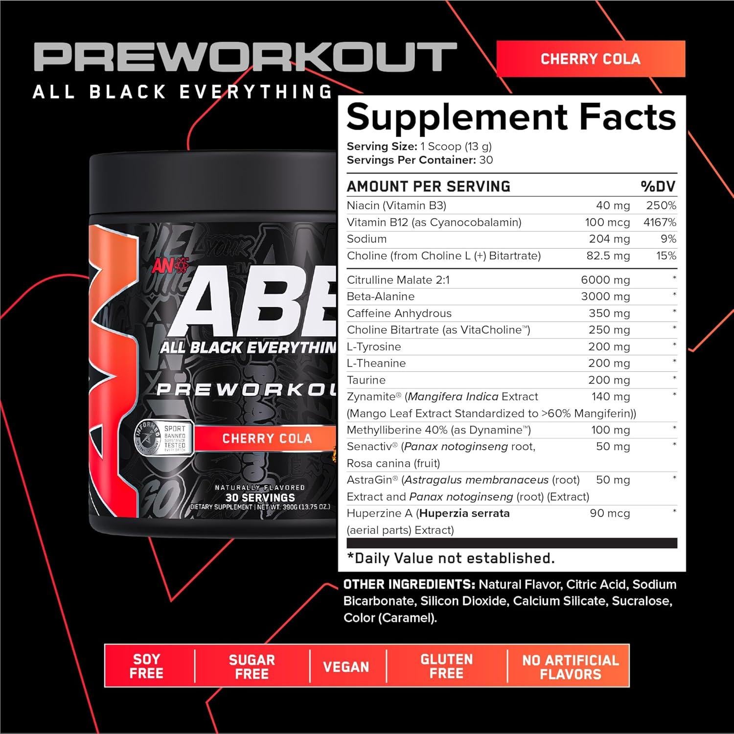 ABE Pre-Entrenamiento Cola de Cereza 30 Porciones 350mg Cafeína