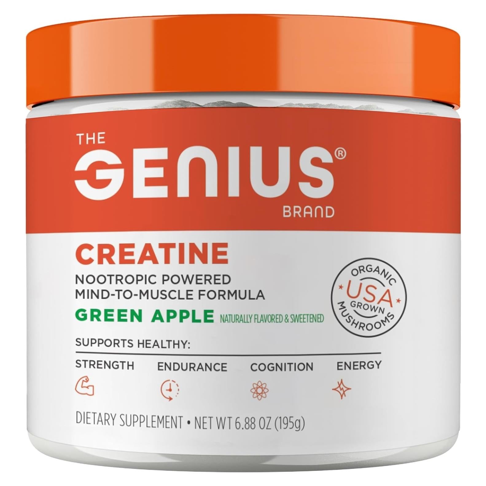 Creatina Monohidratada Micronizada Genius 195g - Sabor Manzana Verde