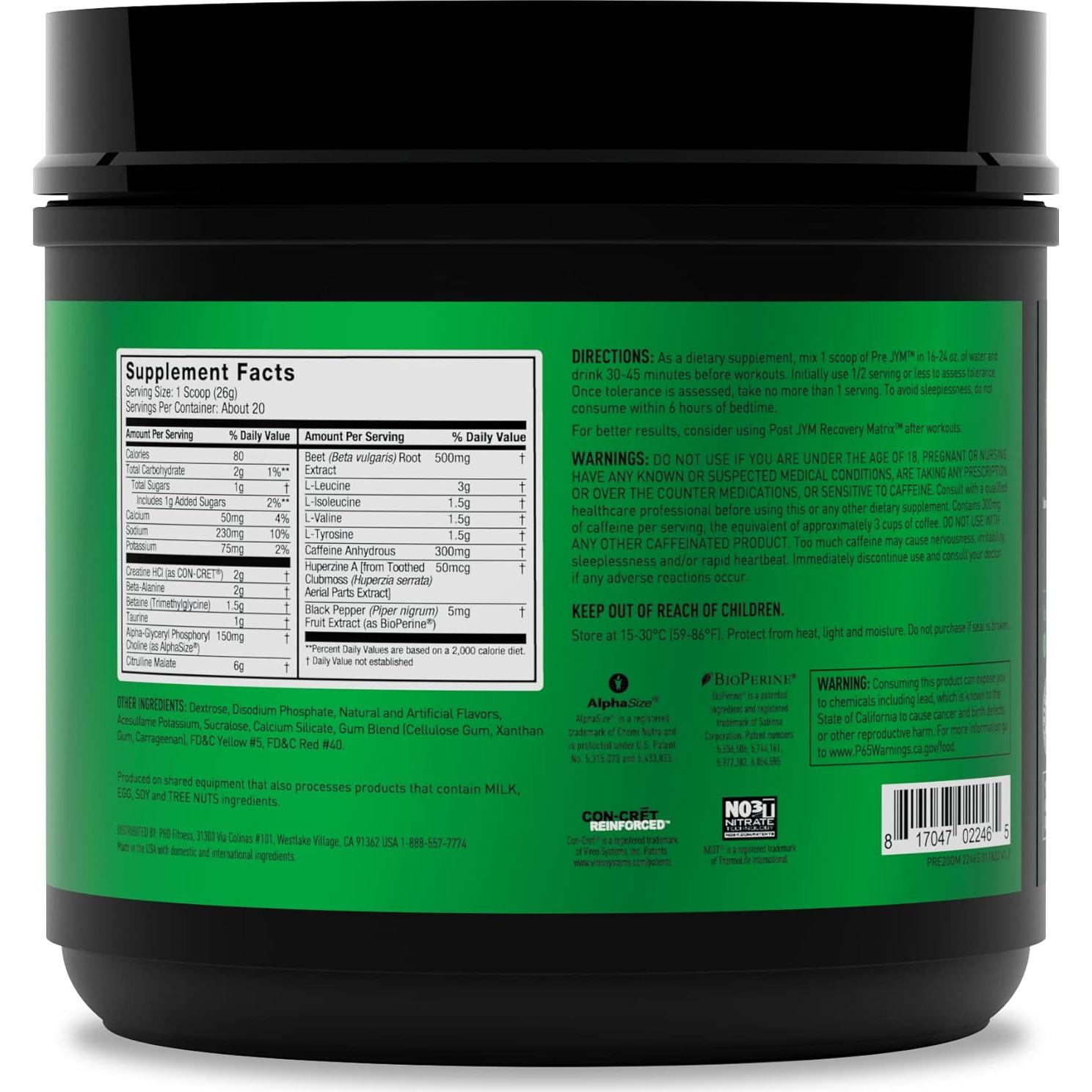 Pre JYM Polvo Pre Entrenamiento Naranja Mango 30 Porciones