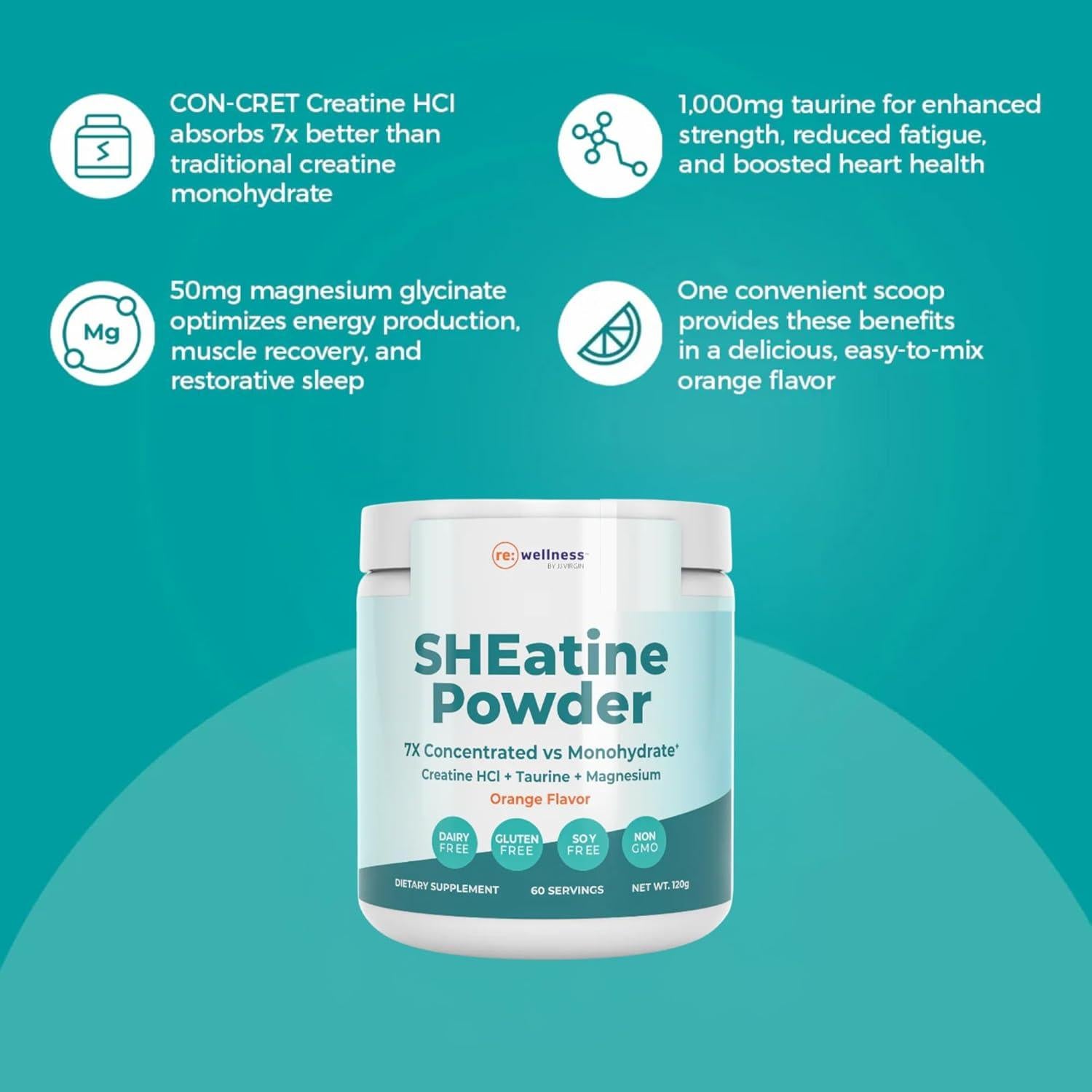 SHEatine Polvo Naranja Reignite Wellness | Creatina HCL 60 Porciones