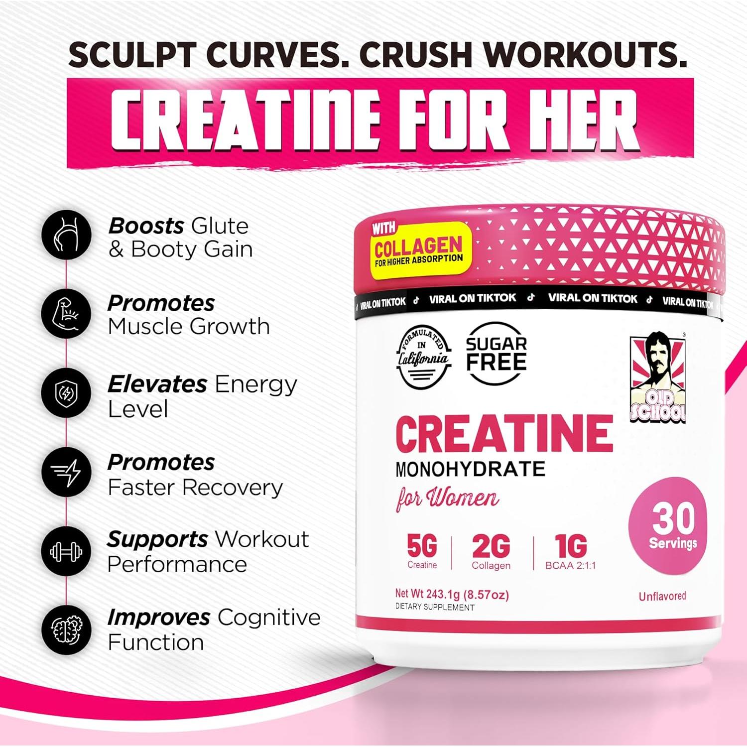 Suplemento Creatina para Mujeres Old School Labs 5000mg