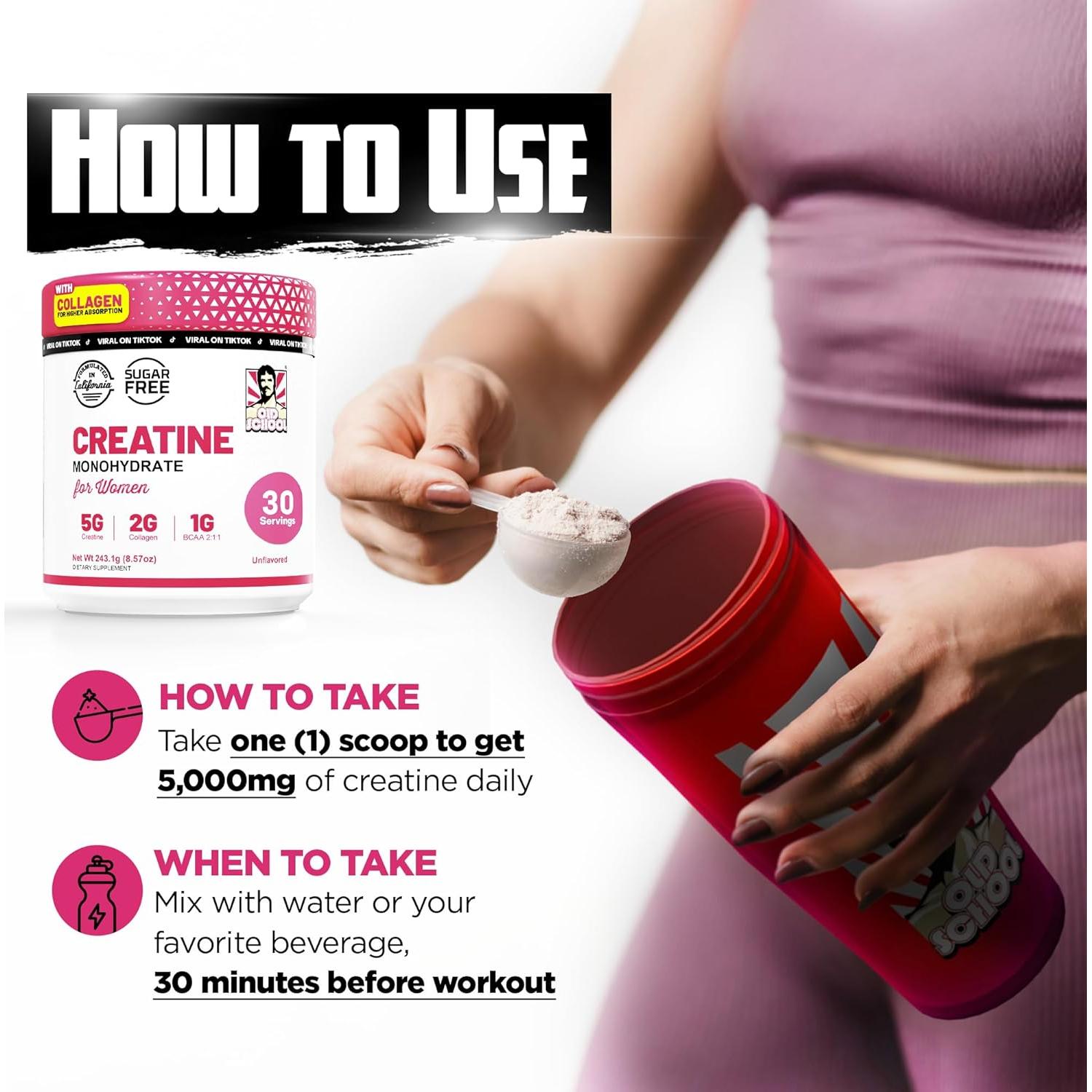 Suplemento Creatina para Mujeres Old School Labs 5000mg