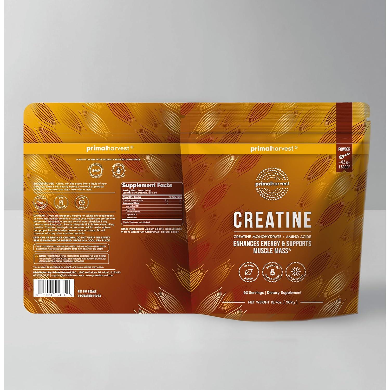Creatina en Polvo Primal Harvest 389g - Aumenta Fuerza y Rendimiento