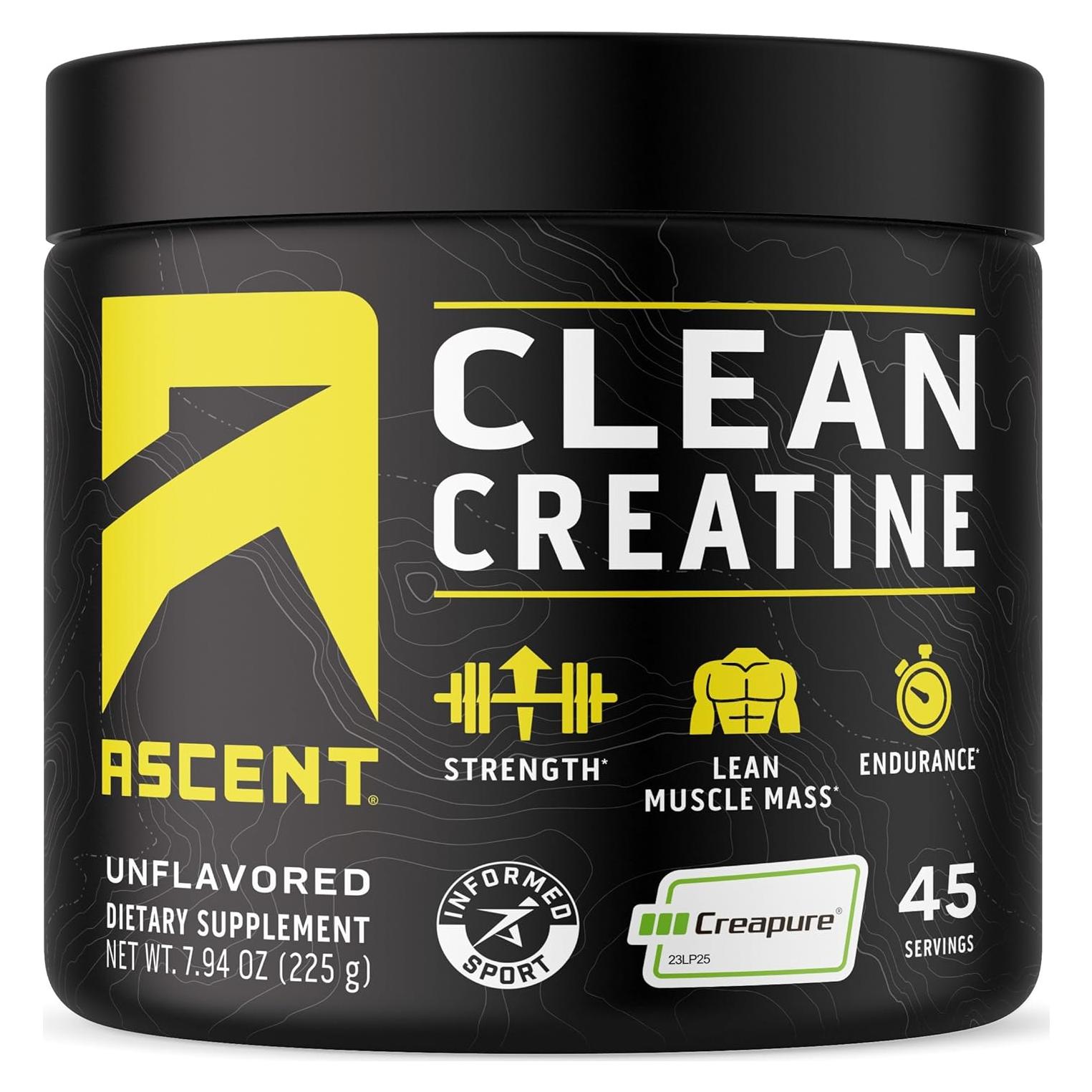 Polvo de Creatina Monohidratada Ascent 224g - Suplemento Sin Sabor