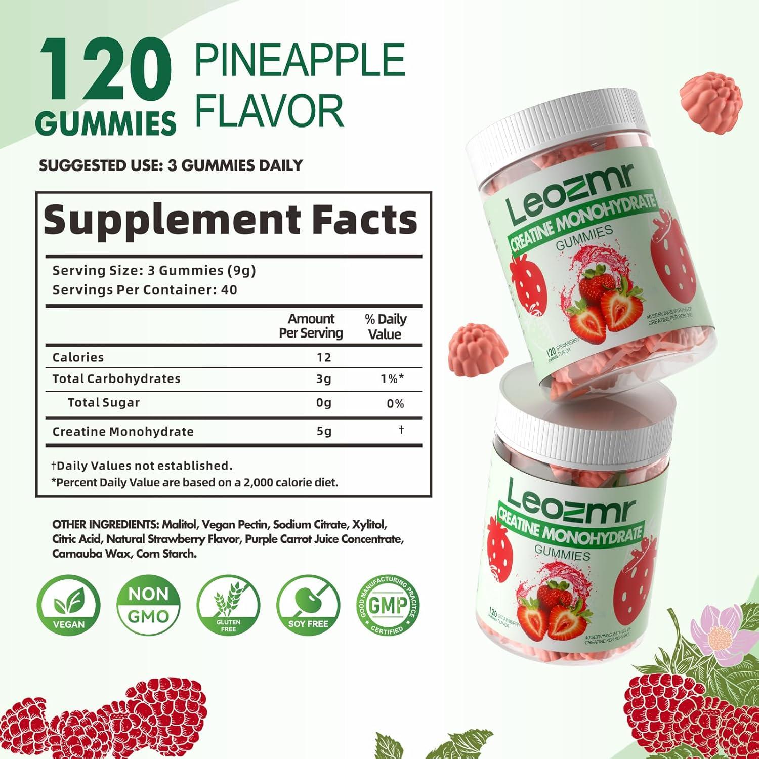 Gomitas de Creatina Monohidratada Leozmr 5000mg Fresa 120 Unidades