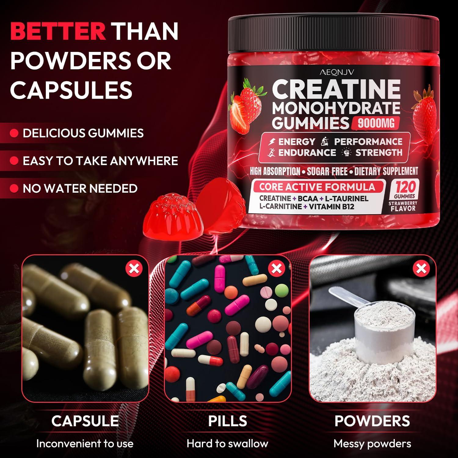 Gominolas de Creatina Monohidratada AEQNJV 9000mg Sabor Fresa