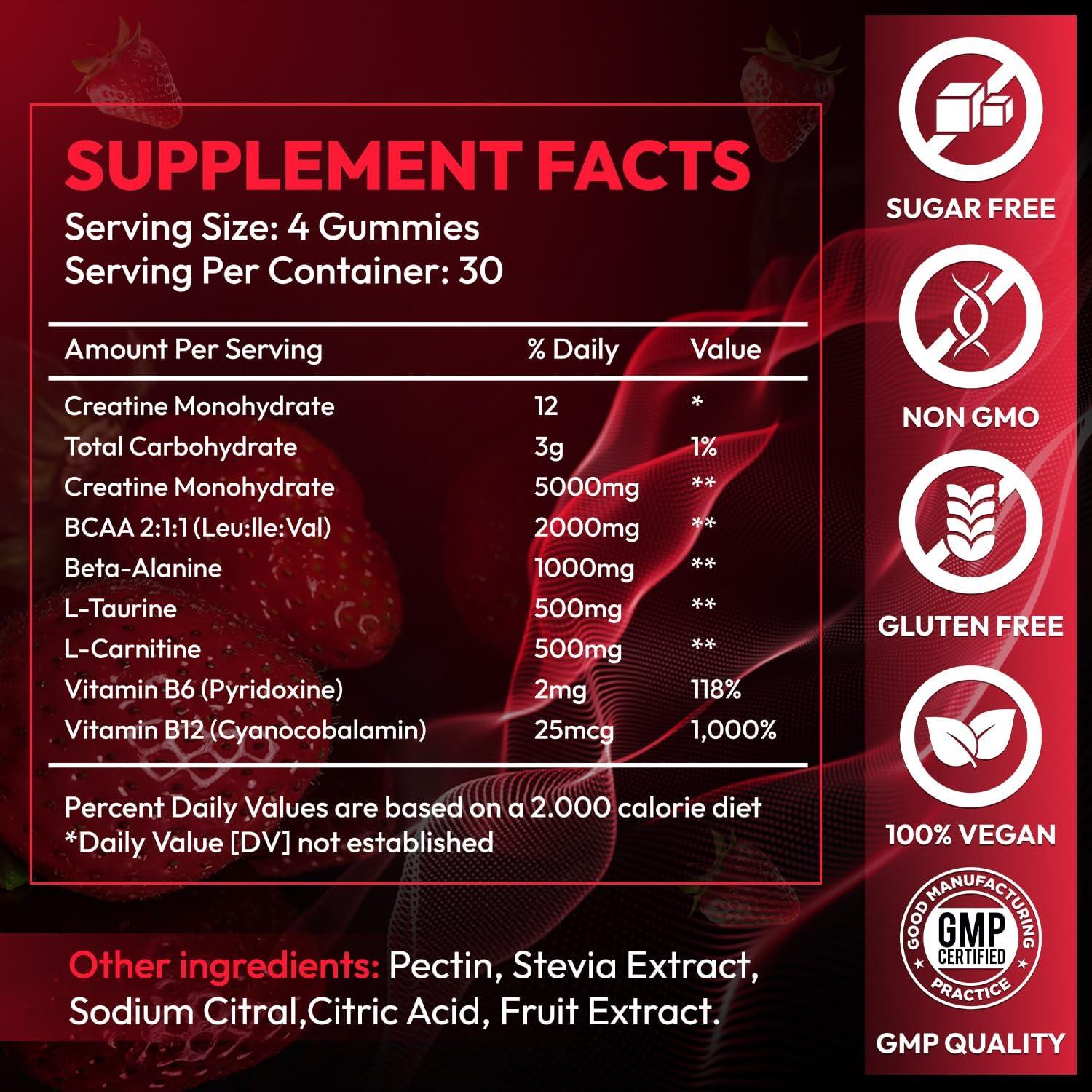 Gominolas de Creatina Monohidratada AEQNJV 9000mg Sabor Fresa