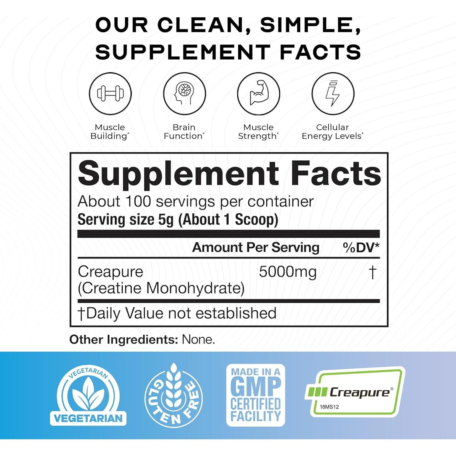 Creatina Monohidratada Creapure Muscle Feast 500g Sin Sabor