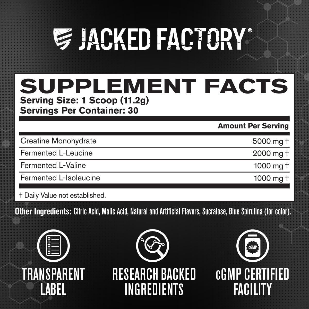 Creatina Monohidrato + BCAAs Jacked Factory 30 Porciones Frambuesa Azul