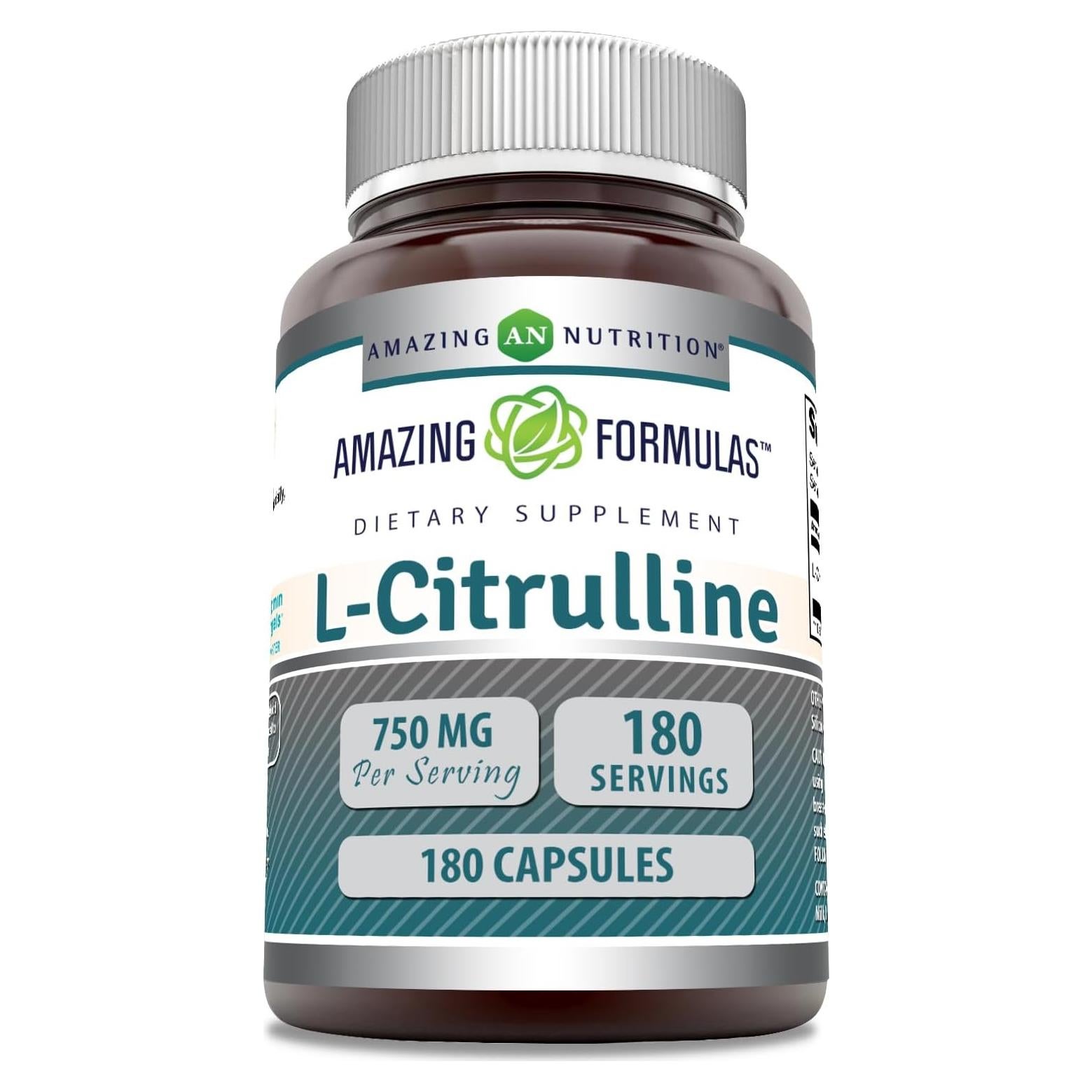 Suplemento L-Citrulina Nutrición Asombrosa 750 Mg 180 Cápsulas